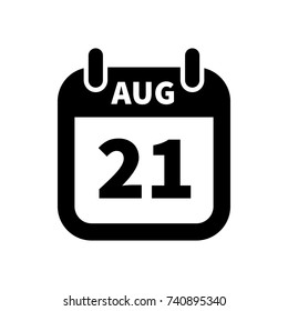 Simple black calendar icon with 21 august date on white