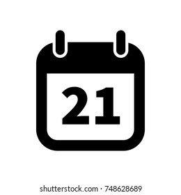 Simple black calendar icon with 21 date on white