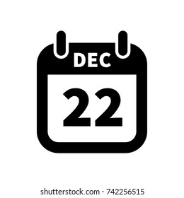 Simple black calendar icon with 22 december date on white