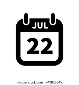 Simple black calendar icon with 22 july date on white