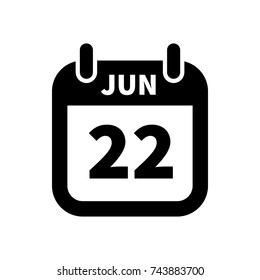 Simple black calendar icon with 22 june date on white