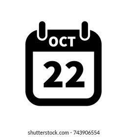 Simple black calendar icon with 22 october date on white