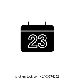 Simple black calendar icon with 23 date. Vector illustration