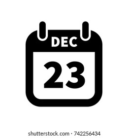Simple black calendar icon with 23 december date on white