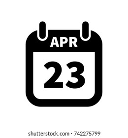 Simple black calendar icon with 23 april date on white