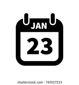 Simple black calendar icon with 23 january date on white