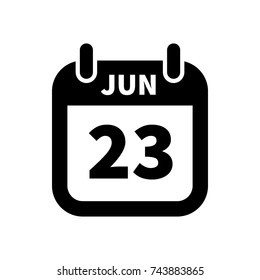 Simple black calendar icon with 23 june date on white