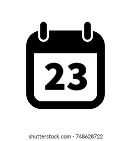 Simple black calendar icon with 23 date on white