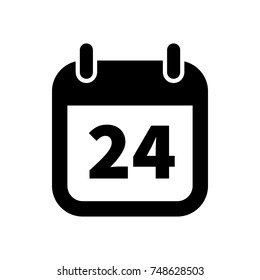 Simple black calendar icon with 24 date on white
