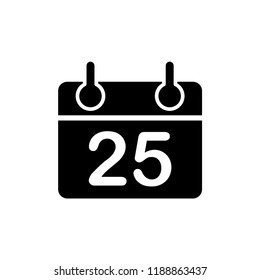 Simple black calendar icon with 25 date on white.