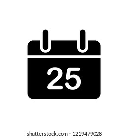 Simple black calendar icon with 25 date on white.