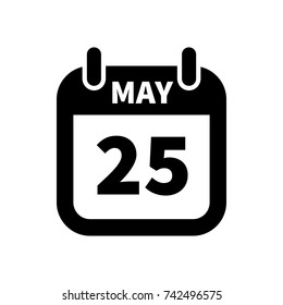 Simple black calendar icon with 25 may date on white