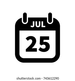 Simple black calendar icon with 25 july date on white
