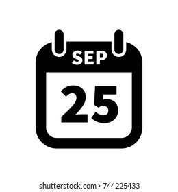 Simple black calendar icon with 25 september date on white