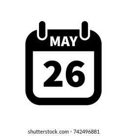 Simple black calendar icon with 26 may date on white