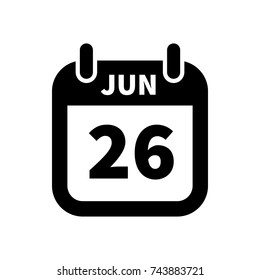 Simple black calendar icon with 26 june date on white