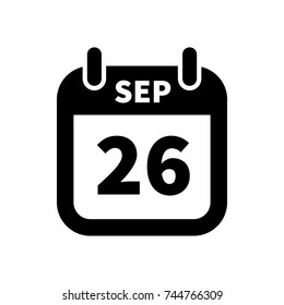 Simple black calendar icon with 26 september date on white