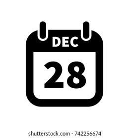 Simple black calendar icon with 28 december date on white