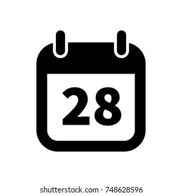 Simple black calendar icon with 28 date on white