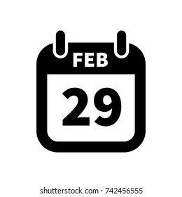 Simple black calendar icon with 29 february date on white
