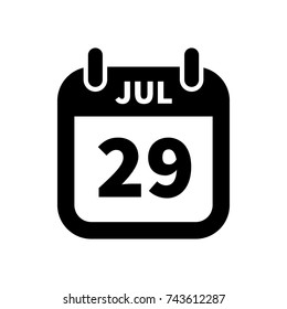 Simple black calendar icon with 29 july date on white