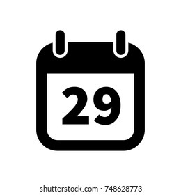 Simple black calendar icon with 29 date on white