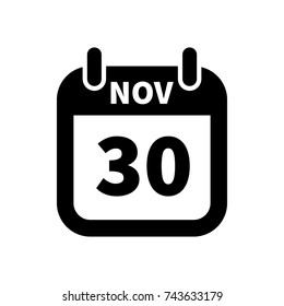 Simple black calendar icon with 30 november date on white