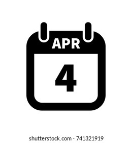 Simple black calendar icon with 4 april date isolated on white