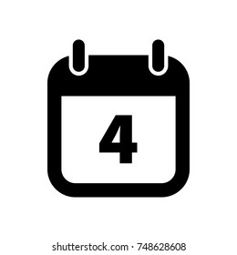 Simple black calendar icon with 4 date on white