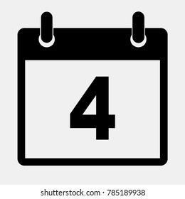 Simple black calendar icon with 4 date. Vector illustration