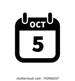 Simple black calendar icon with 5 october date isolated on white