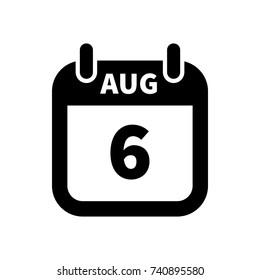 Simple black calendar icon with 6 august date on white