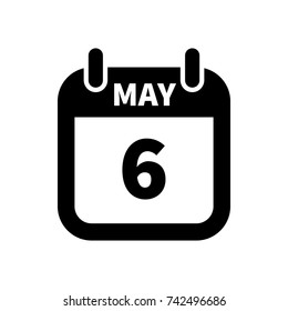 Simple black calendar icon with 6 may date on white