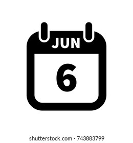 Simple black calendar icon with 6 june date on white