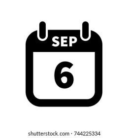 Simple black calendar icon with 6 september date on white