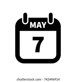 Simple black calendar icon with 7 may date on white