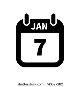 Simple black calendar icon with 7 january date on white