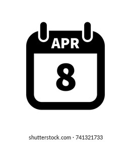 Simple black calendar icon with 8 april date on white