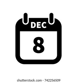 Simple black calendar icon with 8 december date on white