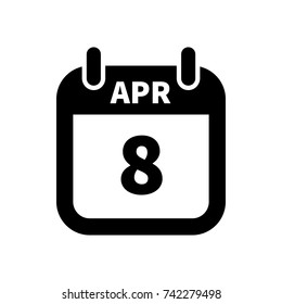 Simple black calendar icon with 8 april date isolated on white