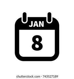 Simple black calendar icon with 8 january date on white