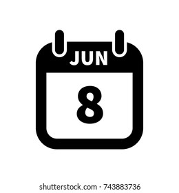 Simple black calendar icon with 8 june date on white