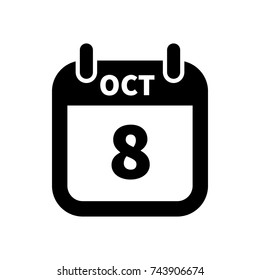 Simple black calendar icon with 8 october date on white