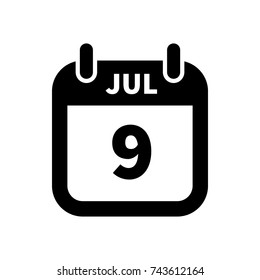 Simple black calendar icon with 9 july date on white