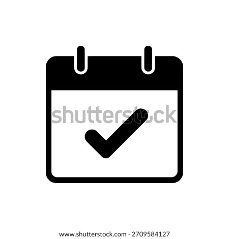Simple black calendar icon with a checkmark symbol indicating a completed task or important date