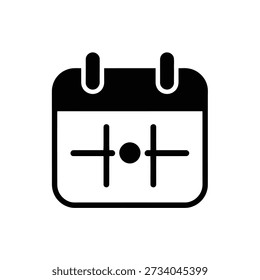 Simple black calendar icon with two tabs on transparent background