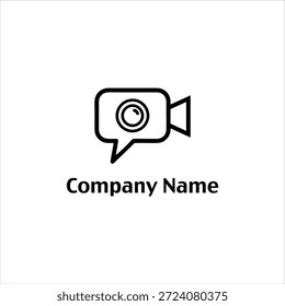 Logotipo negro simple de la cámara en el fondo blanco con el texto