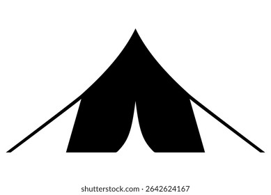 Simple black camping tent silhouette icon on white background. Clipart image isolated on background.