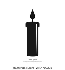 Icono de vela negro simple con una llama, perfecto para símbolos de luz, celebración, memorial o espiritualidad en un lienzo blanco puro.