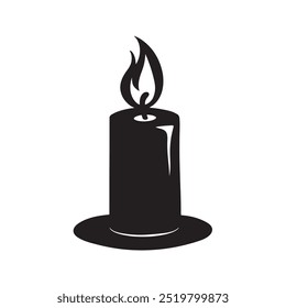 Simple black candle icon vector illustration. Burning candle light silhouette isolated on white background.